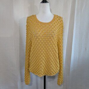 Melanie Lyne Golden Yellow Metallic Popcorn Textured Long Sleeve Top Large Mod